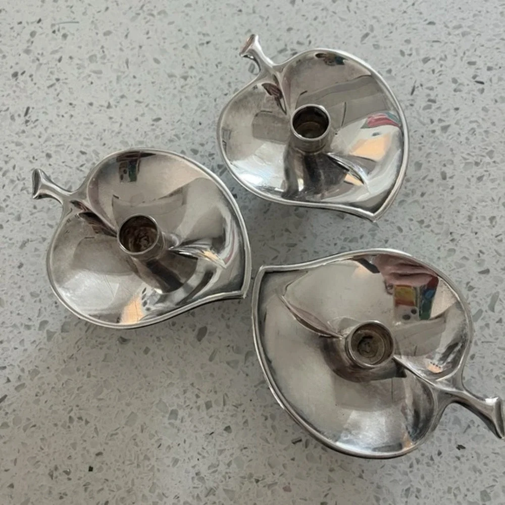 Vintage Prima HGP Denmark Silver Leaf Candle Holders Set of 3 Mid Century Modern